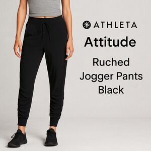 Athleta Attitude Black Ruched Jogger Pants Womens Sz Small Athleisure Minimalist